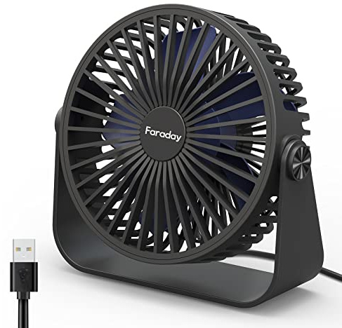 FARADAY USB Desk Fans 5 Inches Portable Table Fans 360° Head Rotation Small Personal Desktop Fan for Home Office, 3 Speeds, Black