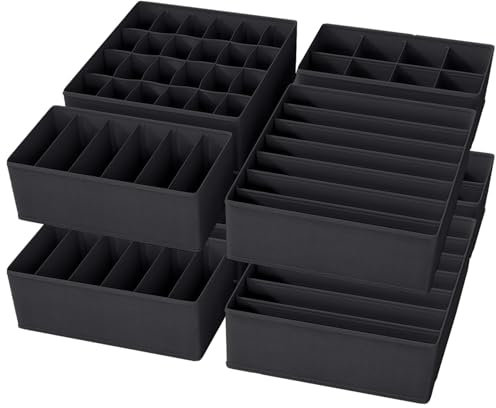 Yucch 8er Set Unterwäsche Organizer – Faltbare Stoffboxen für Schubladen & Kleiderschrank, platzsparendes Ordnungssystem für BHs, Socken und Krawatten (Schwarz)