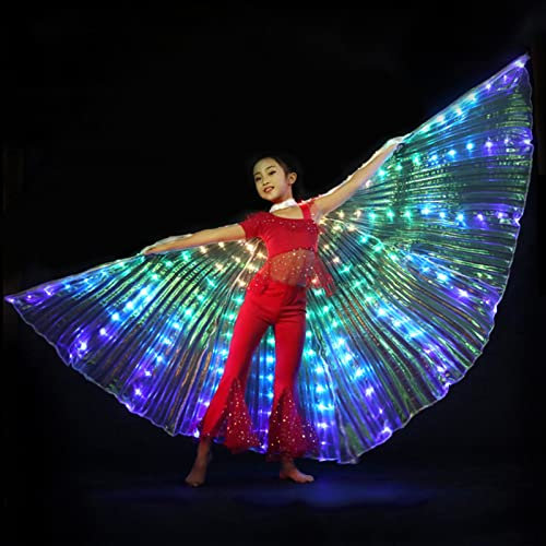 Tongdejing Bauchtanzflügel, LED-Bauchtanzflügel, leuchtender B-Schmetterlingsflügel mit Teleskopstab für Kinder, Bar, LED, Flügel, Bauchtanz, Halloween, Bühnenkleidung (bunt)