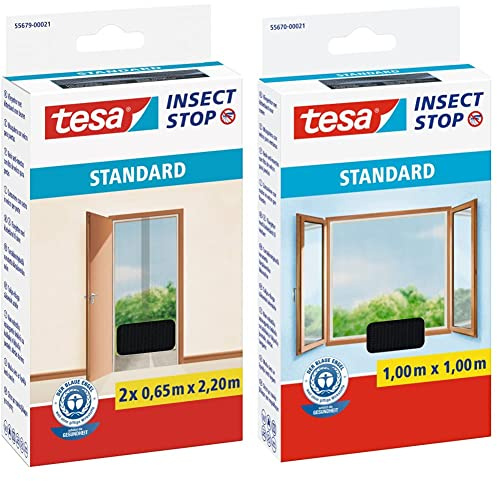 tesa Insect Stop STANDARD Fliegengitter für Türen & Insect Stop STANDARD Fliegengitter für Fenster - Insektenschutz zuschneidbar
