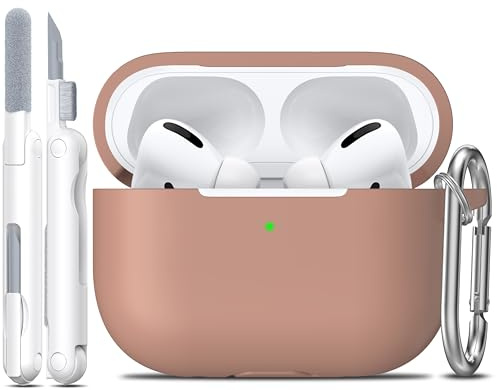 R-fun Kompatibel mit AirPods Pro 1 Gen Hülle mit Reinigungsset, Vollständiger Silikonschutz Kompatibel mit Apple AirPods Pro 2019 Hülle [Front-LED sichtbar],Milchtee