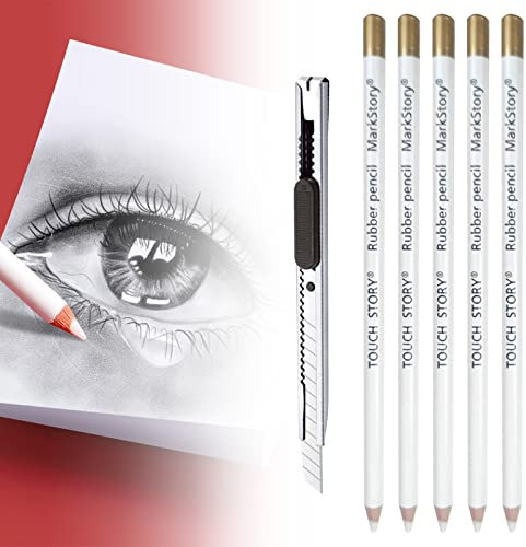 Bavooty Weißer Kohle Zeichenstifte,Professionell Zeichnen Kohlestift,Bleistift,Glattem Farbkern Aquarellstifte,Skizzieren Highlight Malstifte,Weißer Kreidestifte,Gelstifte Weiß zum Zeichnen,6PCS