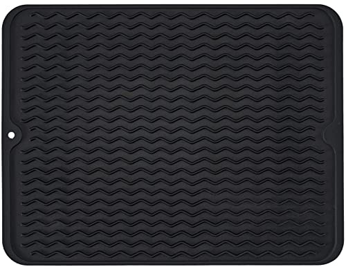 Silicone Dish Drying Mat, Non-Slip Easy Clean Sink Mat, Black, 18 x 16