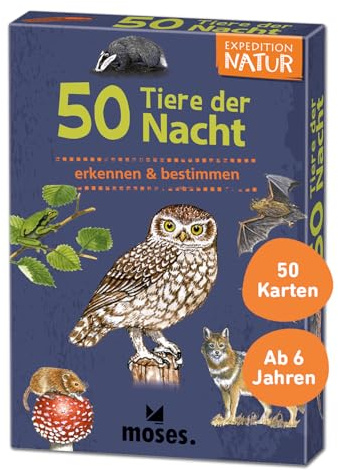 Moses. Expedition Natur - 50 Tiere der Nacht, Entdeckerkarten zur Bestimmung von Tieren, Outdoor-Spielzeug für Kinder ab 6 Jahren, White