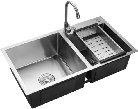 Shiyinge 2 Becken KüChenspüLe EinbauspüLe SpüLbecken Eckig SpüLe Mit AbtropffläChe Set Edelstahl EdelstahlspüLe Doppel Ablage KüChenspüLen Doppelbecken Waschbecken EinbauspüL DoppelspüLe Drainer