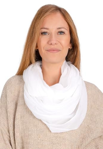 Weicher und leichter Damen Loop Schal Uni Farben Rundschal Ganzjahres Schal Schlauchschal Accessoires - Carina (P3 weiß)