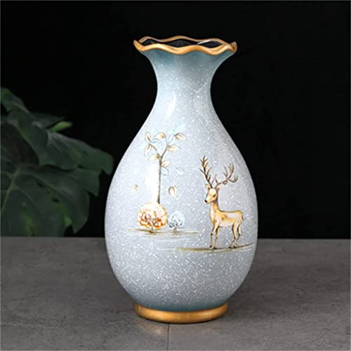 Ceramic Vase Stereoscopic Dried Flowers Arrangement Wobble Plate Living Room Entrance Ornaments Home Decorations(Color:A;Size:One Size)