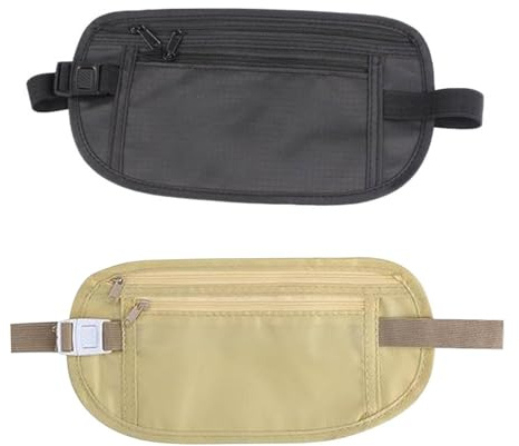 Lot de 2 ceintures porte-monnaie cachées pour voyage - Pochette antivol étanche - Sécurisée, confortable et élégante, élastique réglable - Ceinture cachée pour homme et femme - Pour la course à pied