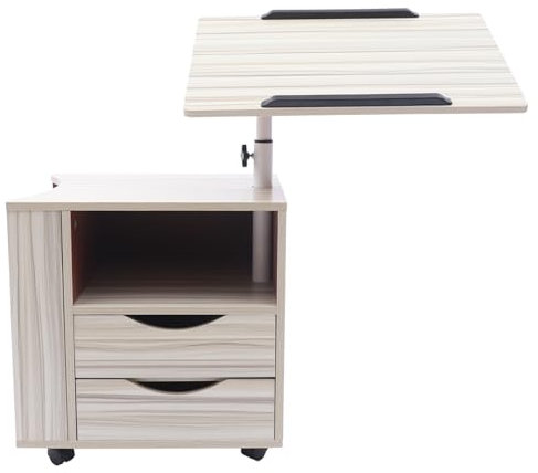SAUADY Faltbare Laptoptisch Funktionaler Drehbarer Nachttisch Computertisch Verstellbar Rollen Mobil für Innenplätze wie Wohnzimmer Büros 50 * 40 * 52CM