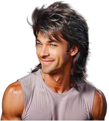 Braune Vokuhila Perücke 80er 70er Jahre Disco Party Männer Perücke Lange Locken Perücken für Männer Hippie Rocking 80er Jahre Them Party Cosplay Kostüm Canival Hitzebeständige Haarperücken