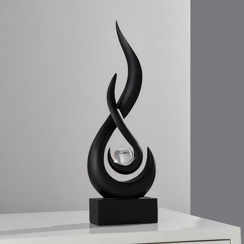 FJSPERM Schwarze Deko Moderne Flamme Statue Dekorationen für Wohnzimmer, Minimalist Statuen Regal Deko Akzente, Abstrakte Kunst Skulpturen Dekor für Esszimmer Büro Couchtisch Centerpiece