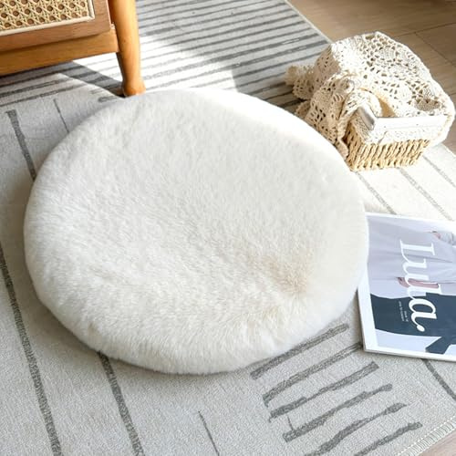 Sitzkissen Rund Fell, Stuhlkissen 40cm/45cm, Waschbar Sitzpolster mit Rutschfestem Boden, Weich Abnehmbar KüChenstuhl-Kissen mit ReißVerschluss