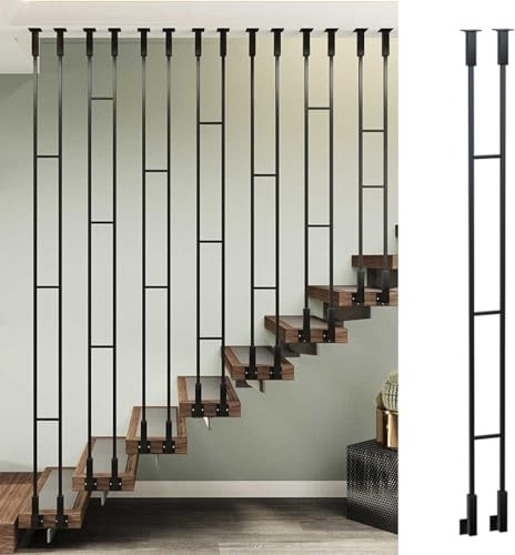 Ringhiera Per Scale Balaustre in ferro battuto personalizzabili, Colonna a balaustro per scale a livello e in pendenza, Balaustre della coperta dell'interno/esterno per l'hotel/villaggio/ufficio(Black
