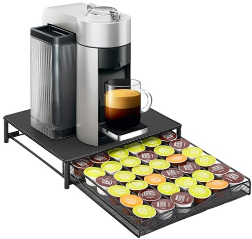 Vinsani Coffee Pods Holder for Dolce Gusto, Holds 36 Capsules | Durable Metal Coffee Pod Storage Drawer, Large Capacity, Non-Slip Surface Rack for Vertuoline Coffee Capsules - Black
