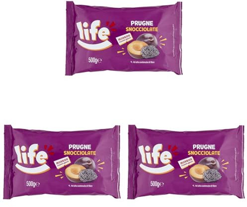 Life | Prugne Secche Denocciolate ad Alto Contenuto di Fibre, Morbide al Punto Giusto, Frutta Secca in Sacchetto da 500 g (Confezione da 3)