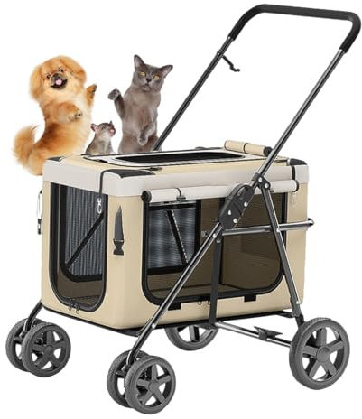 Windmilne Poussette pour Chien pour 2 Chiens, Chats, Chiots et Chatons, Poussette légère pour Chat, Chariot de Transport de Voyage (Kaki)