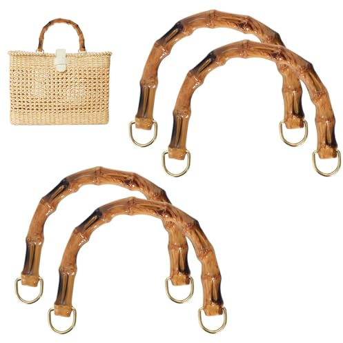 Lunaanda 4 Stück Handtaschengriffe Aus Bambus, 15,5cm U-Form Taschengriffe Bambus, Bambusgriffe für Taschen, Taschenhenkel für Häkeltaschen, Taschengriffe Holz, DIY Taschenzubehör