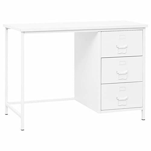 ShGaxin Schreibtisch Industrie-Stil mit Schubladen Weiß 105x52x75 cm, Gaming Tisch, Computertisch, Computer Desk, Office Table, Bürotisch, Arbeitstisch, Nähtisch, Pc Tisch