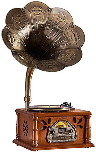 CAFIEDR Gramófono, Tocadiscos Retro, Tocadiscos de Vinilo Antiguo con bocina Grande, Altavoces inalámbricos con Bluetooth, Compatible con reproducción de CD, Radio FM, reproducción de Disco U