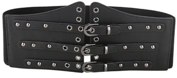 UALXPAO Kummerbund Damen Punk Hohle Elastische Taille Dekorative Breite Gürtel Schlanke Gürtel for Frauen Pin Schnalle Korsett Kummerbund Auf Hemd Mantel anzug(Black_L 86cm)