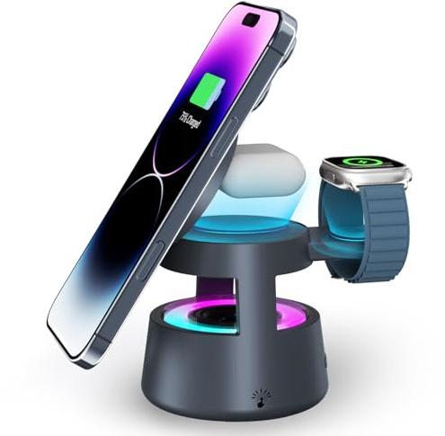 NEUTYPECHIC Bluetooth-Lautsprecher mit Induktionsladegerät 5-in-1, Schreibtischlampe, Halterung 65° neigbar, Nachtlicht