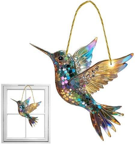 Kolibri-Ornament, niedlicher Kolibri-Sonnenfänger, Kolibri-Acryl-Fenster zum Aufhängen, bunter Sonnenfänger, Vogelliebhaber-Geschenk, Sonnenfänger für Fenster, Kolibri-Fensterdekoration
