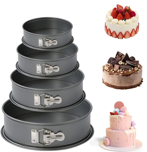 HQILRRA Molde redondo para tartas Springform, juego de moldes antiadherentes con base suelta y revestimiento antiadherente, fácil de usar y limpiar para cumpleaños, bodas y fiestas. (15+18+22+25 cm)