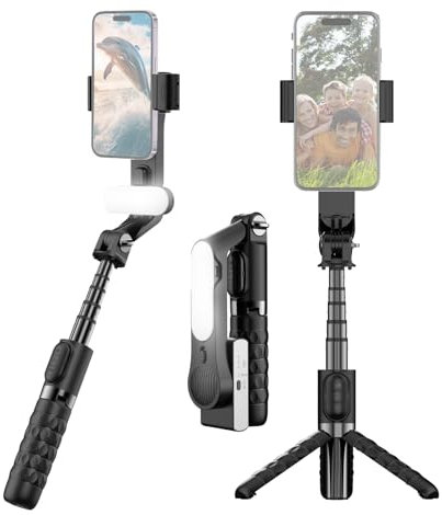 Andoer Portable Gimbal Stabilizer for Smartphone Extendable Selfie Stick Tripod Stand with Detacheable LED Fill Light Remote Shutter Phone Tripod for Vlog Live Streaming Selfie Online Video