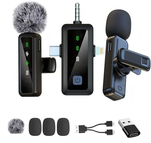 kinmaizi Microphone cravate sans fil 3 en 1, pour iPhone, Android, iPad, pour enregistrement vidéo, streaming, interview, vlog, TikTok, YouTube