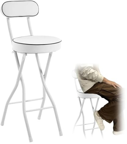 Barhocker Klappbar Mit Lehne Klappbarer Hocker Hoch Sitzhöhe 55 60 65 70 75cm Barsessel Loungesessel Tragfähigkeit 100kg Barstuhl Klappbar Küchenstühle Für Bar Café Tresenhocker(Weiß,60cm (24inch))