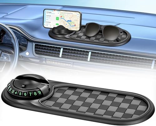 Multifunction Anti-Slip Car Dashboard Mat - 360° Rotation Phone Holder With Temporary Parking Number, Mobile Stand Accessory, Black