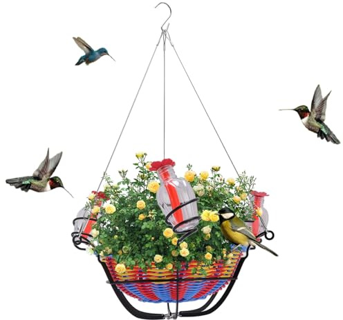 Ausla Hängender Vogel-Futterspender Wildfutter-Kardinal-Vogel-Futterautomat Blumenkorb-Design Zieht Vögel an Gartendekoration Geflochtenes Rattan für Draußen Balkon Baumäste