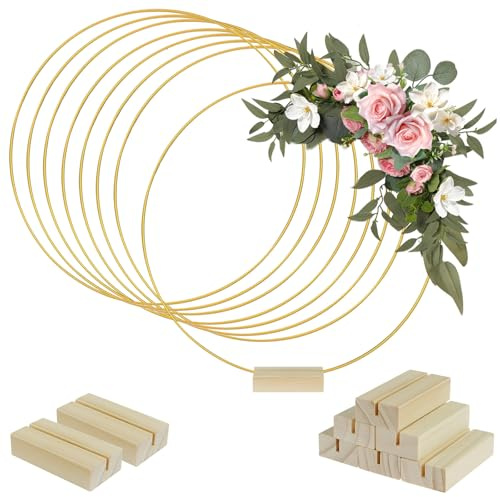 QITIXI:OU 8 Stück30 cm Metallringe zum Basteln - Gold Dekoring mit Fuß - Metallring Holzständern Drahtringe Deko - Ringe für Hochzeitskranz Dekor für DIY Traumfänger, Weihnachtskranz, Hochzeit Kranz
