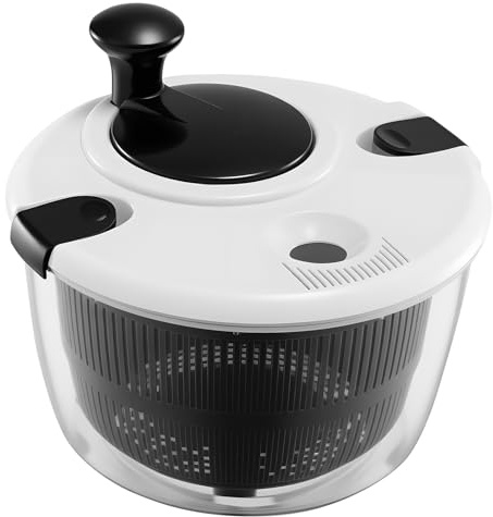 Salad Spinner 3.5 Litre – BPA-Free Plastic Lettuce Dryer & Vegetable Washer with Non-Slip Base, Dual Function Serving Bowl & Strainer – Easy One-Hand Operation for Healthy Eating (Black)
