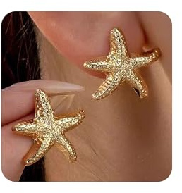 XFSRG Boucles d'Oreilles en Etoiles de Mer 14K Plaqué Or Hypoallergénique Grandes Boucles d'oreilles Dorées Style Bohème pour Plage Océan Mer Bijoux d'été (Or 2)