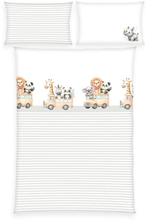 Herding babybest Kleinkinder-Bettwäsche-Set, Adventure Buddies, Winter, Kopfkissenbezug 40 x 60 cm, Bettbezug 100 x 135 cm, Mit Knopfleiste und Hoteleinschlag, 100% Baumwolle/Flanell