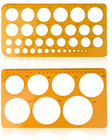 Arvoni 2 Stück Kreisschablone zum Zeichnen, Kreis Schablonen zum Malen, Kreisschablone Vorlage Mit 36 Kreisen und 7 Kreisen, Digitale Messschablonen, Quilling Schablone Transparent Orange für Schule