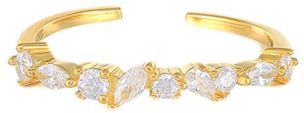 Engagement Ring Set, Ringe Damen Set Gold Zierlicher Stapelbarer Offener Ring Verstellbar mit Marquiseschliff Moissanit 9K Gelbgold Größe 53 (16.9)