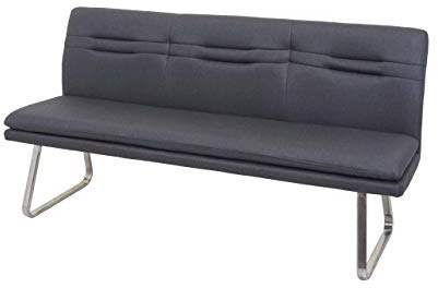 Berlinlodge Sitzbank HxBxT 90x180x59cm Sitzhöhe 49cm Rückenlehne Stoff/Textil Edelstahl gebürstet Grau 180cm Esszimmerbank Bank Polsterbank
