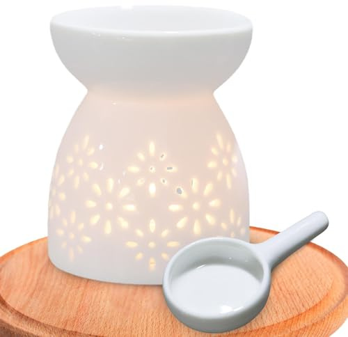 Bruciatore Di Oli Essenziali - Brucia Essenze In Ceramica Scavato - Portacandele In Ceramica con Un Cucchiaino Piccola Adatto A Comodino, Studio, Soggiorni E Scrivanie, Capacità 50 Ml