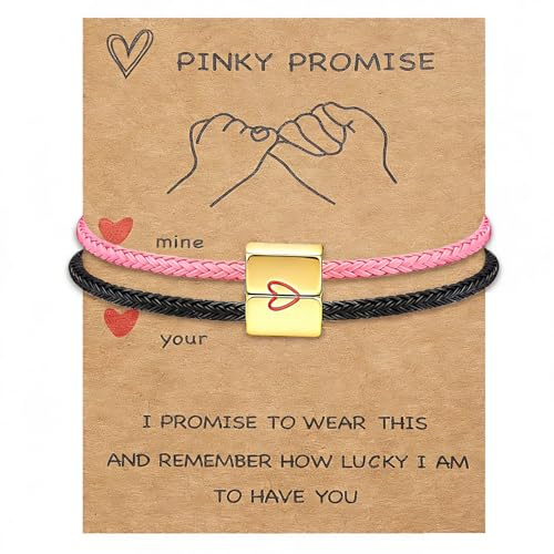 COTATI Matching Couple Bracelets for Him and Her, Friendship Relationship Promise Bracelet for Boyfriend Girlfriend, Anniversary Love Jewelry Gifts Set (Black-Pink)