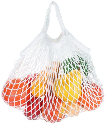 sourcing map Reusable Mesh Produce Storage Bags Washable Net Portable Fruit and Vegetable Bag Cotton String with Short Handle for Grocery Shopping Storage Fruit Vegetable, White