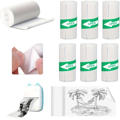 YIPFEN Papel Térmico Adhesivo, 6 Rollos 57x25mm, para Cámara de Fotos Instantánea Niños, Impresora Portátil, Diario, Notas y Fotos Duraderas