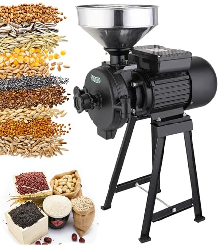 1500W Electric Grain Mill Grinder, Heavy Duty Commercial Corn Mill with Funnel, Fast Dry & Wet Grinding Machine, Adjustable Fineness, High Efficiency for Rice, Wheat, Coffee, Cereals