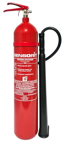 CO2 Feuerlöscher, 5kg Kohlendioxid, Löscher für elektrische Anlagen & EDV nach DIN EN 3 inkl. Instandhaltungsschild und Wandhalter