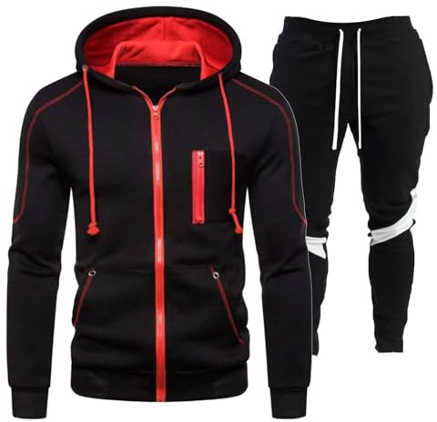 Genérico Jogging Hombre Conjunto de Deporte Chándal 2 Piezas Sudadera con Capucha Pantalones Algodón Transpirable Otoño Invierno Cálido Outfit A138, Le Noir, XXL