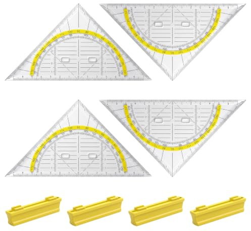 Stalora 4 Stück Geodreieck Set aus Transparentem Kunststoff, 16 cm Bruchsicher Geo Dreieck Flexibel mit Winkelmesser, Geometrie Set für Grundschule, Büro und Studium