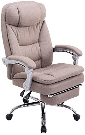 CLP XL Bürostuhl Troy mit Armlehne, Stoff-Bezug, Relaxsessel mit Fußstütze ausziehbar, Chefsessel, Belastbarkeit bis 160 kg, Farbe:Taupe