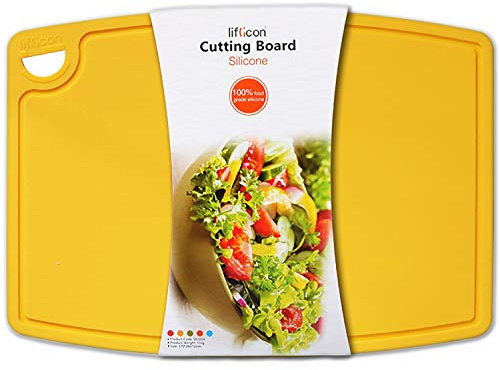 Liflicon Extra Large Thick Silicone Cutting Board 14.6'' x 10.43'' Chopping Board Flexible Cutting Mats Dishwasher Safe-Yellow