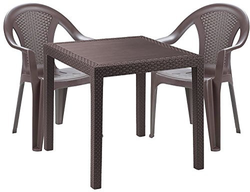 Mojawo® Gartengarnitur - 3-teilig - Gartentisch Kunststoff 79x79cm H72cm - + 2 Stapelstühle - Kunststoff Mokka - Bistro Set - Esstisch - Stapelstuhl